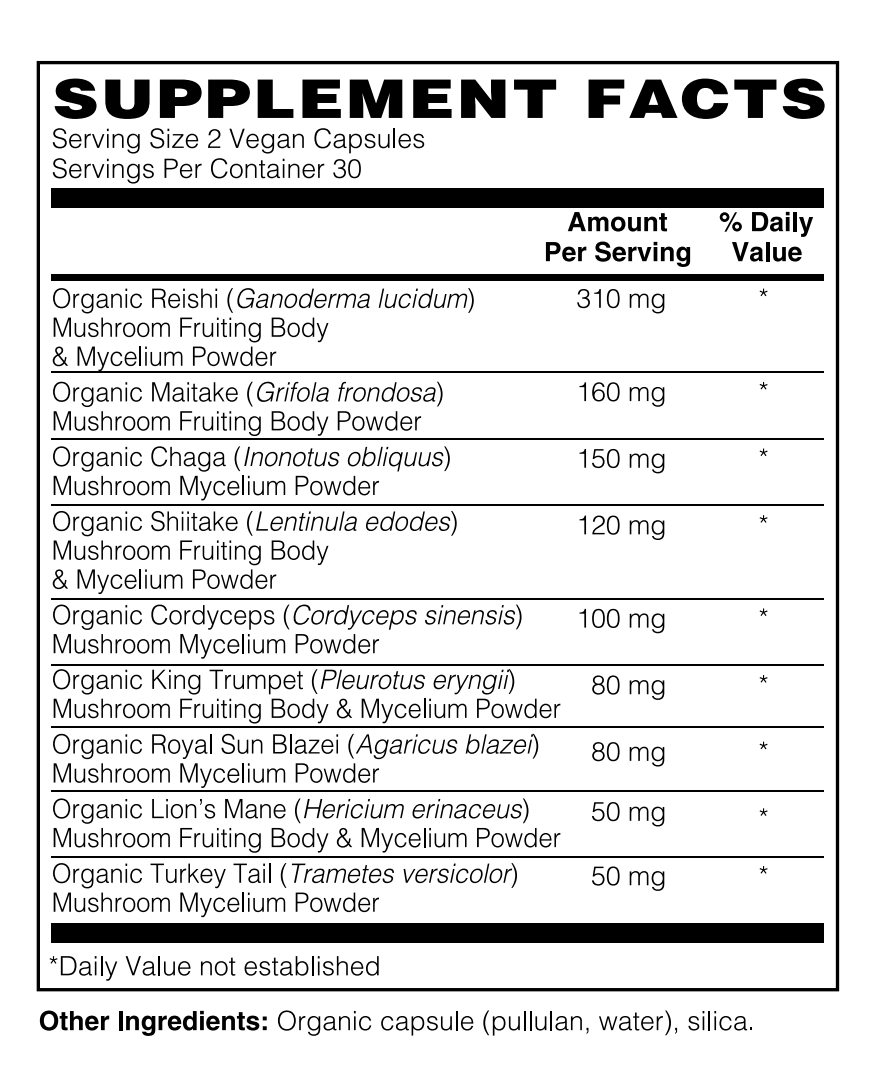 Organic Mushroom Immune Support - 9 Mushroom Blend Capsules